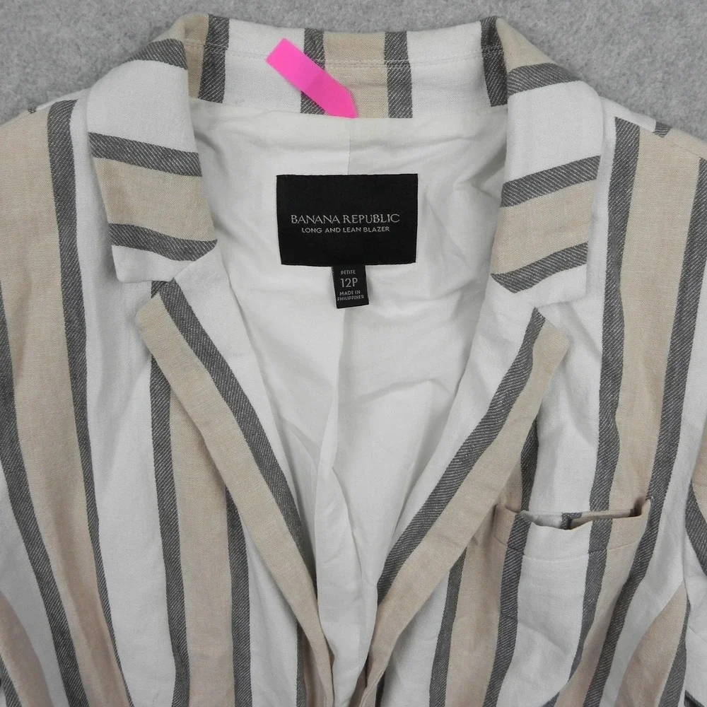 Banana Republic Blazer Womens 12P Petite Long And Lean Linen Blend Suit Jacket